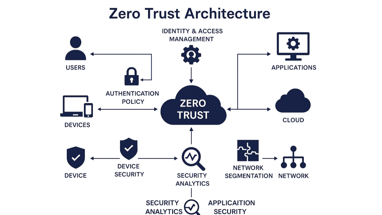 Zero Trust architecture — identity, devices, applications, and network segmentation